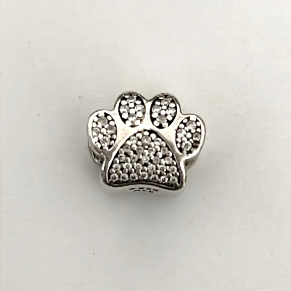 Sterling Silver Pandora Sparkling Pet Paw Print Charm w Zirconia Stones - Picture 1 of 3